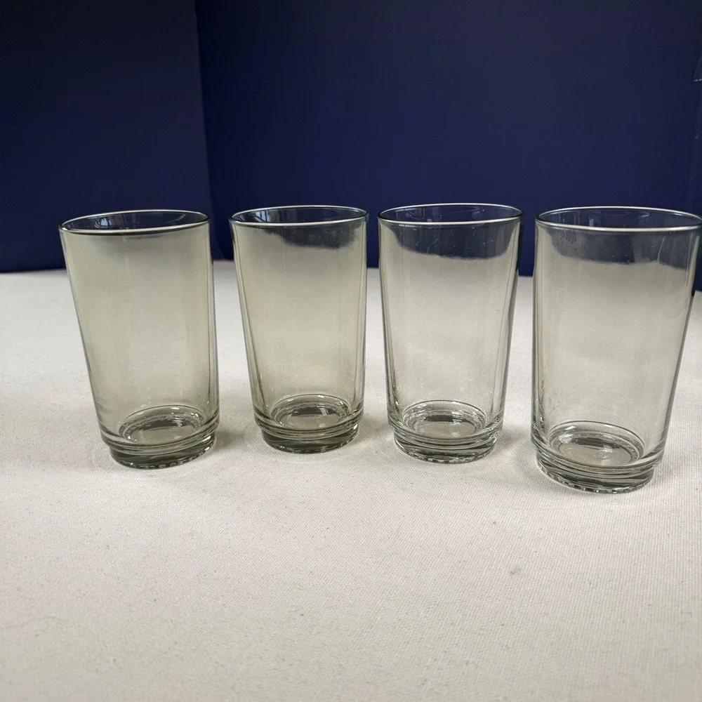 Villeroy & Boch Smoke Grey Glass Tumblers Set of 4 Beaded Base Highball Glasses